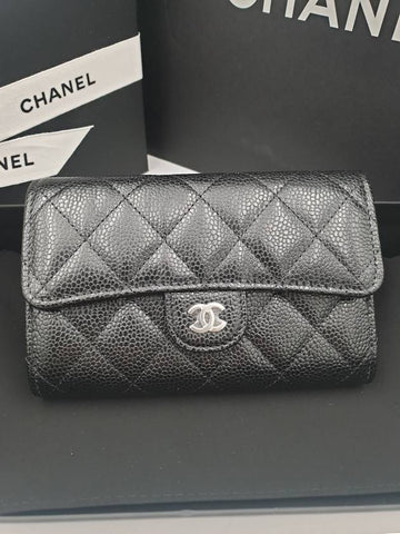 Classic medium wallet caviar black silver plate AP0232 - CHANEL - BALAAN 1