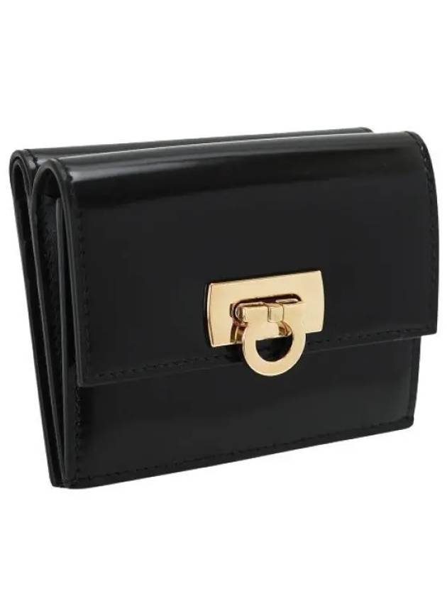 Gancini Compact Half Wallet Black - SALVATORE FERRAGAMO - BALAAN 2