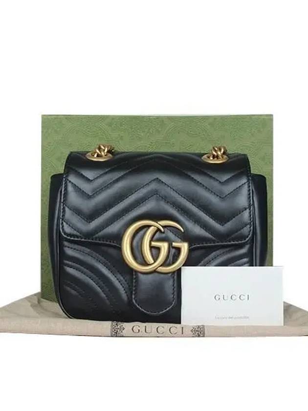 739682 GG gold logo black leather mini matelass marmont chain shoulder bag - GUCCI - BALAAN 1