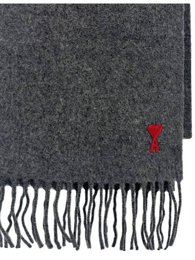 Small Heart Logo Classic Wool Scarf Dark Grey - AMI - BALAAN 3