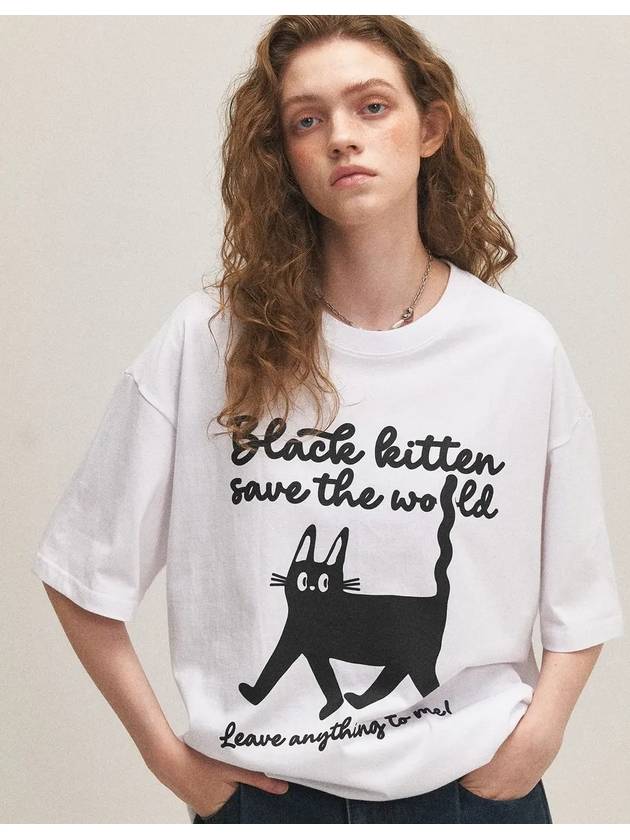 Black Kitten Short Sleeve T-Shirt White - CPGN STUDIO - BALAAN 4