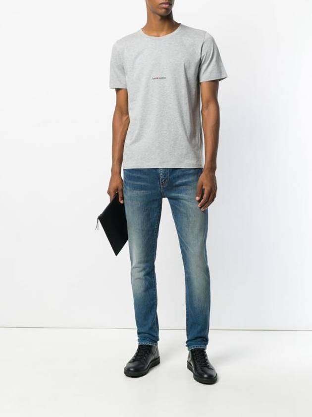 Men's Small Logo Short Sleeve T-Shirt Grey - SAINT LAURENT - BALAAN 3