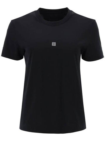 Embroidered Logo Cotton Short Sleeve T-Shirt Black - GIVENCHY - BALAAN 1