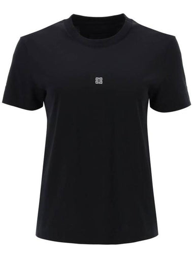 Embroidered Logo Cotton Short Sleeve T-Shirt Black - GIVENCHY - BALAAN 1