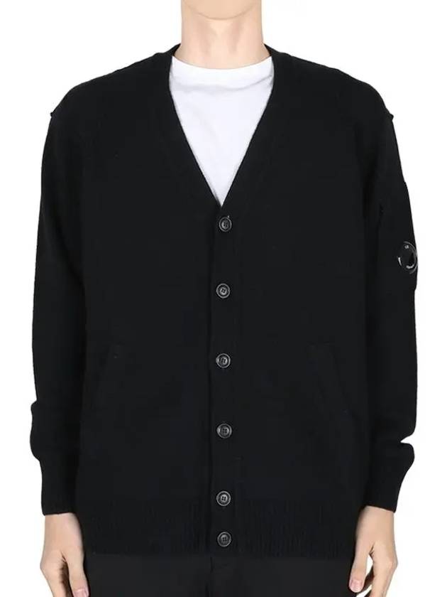 Lambswool GRS Buttoned Cardigan Black - CP COMPANY - BALAAN 3