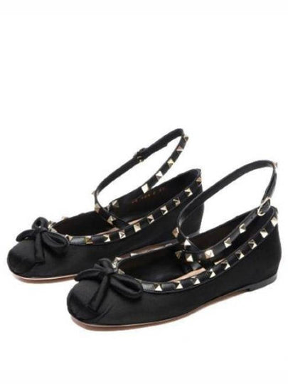 Rockstud Satin Ballerina Black - VALENTINO - BALAAN 2