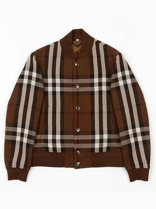 Check Wool Cotton Bomber Jacket Brown - BURBERRY - BALAAN 2