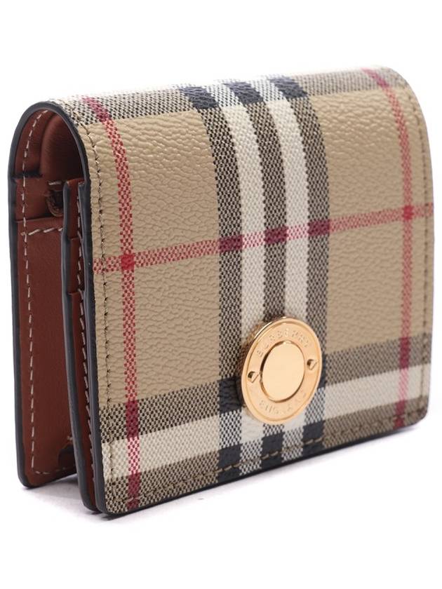 Check Small Leather Half Wallet Beige - BURBERRY - BALAAN 4