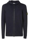 Wappen Patch Lambswool Knit Hooded Zip Up Navy - STONE ISLAND - BALAAN 1