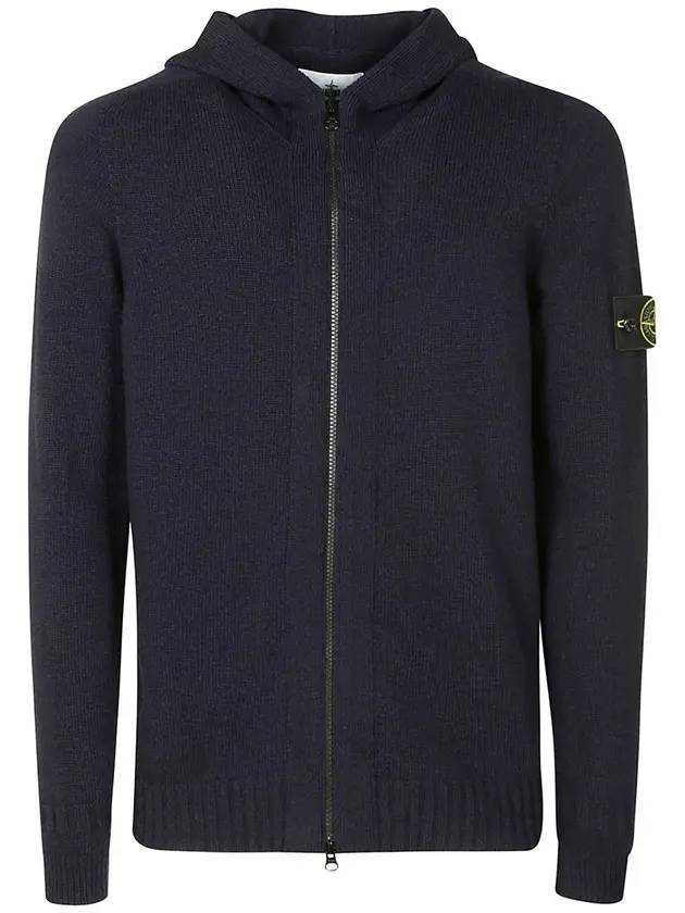 Wappen Patch Lambswool Knit Hooded Zip Up Navy - STONE ISLAND - BALAAN 1