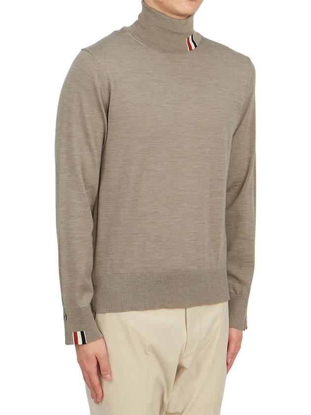 Striped Fine Merino Jersey Turtleneck Medium Brown - THOM BROWNE - BALAAN 4