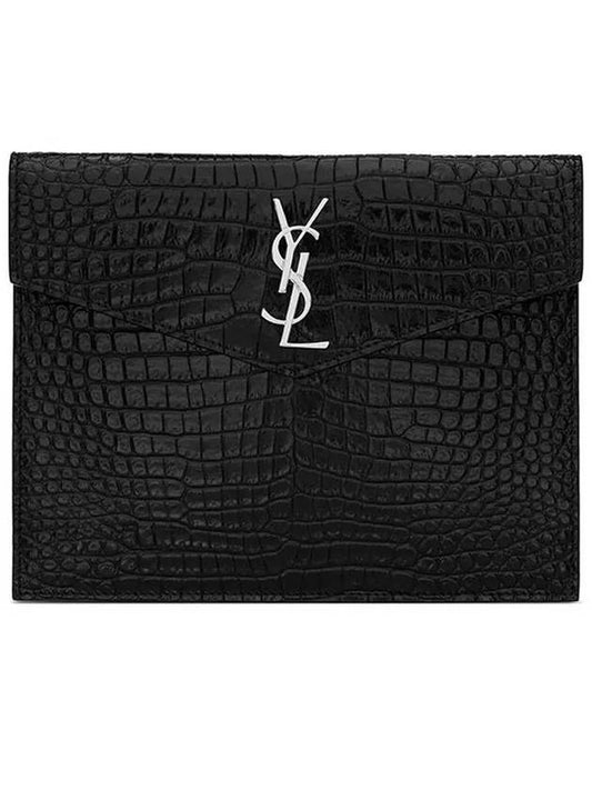 Crocodile Uptown Pouch Bag Black - SAINT LAURENT - BALAAN 2