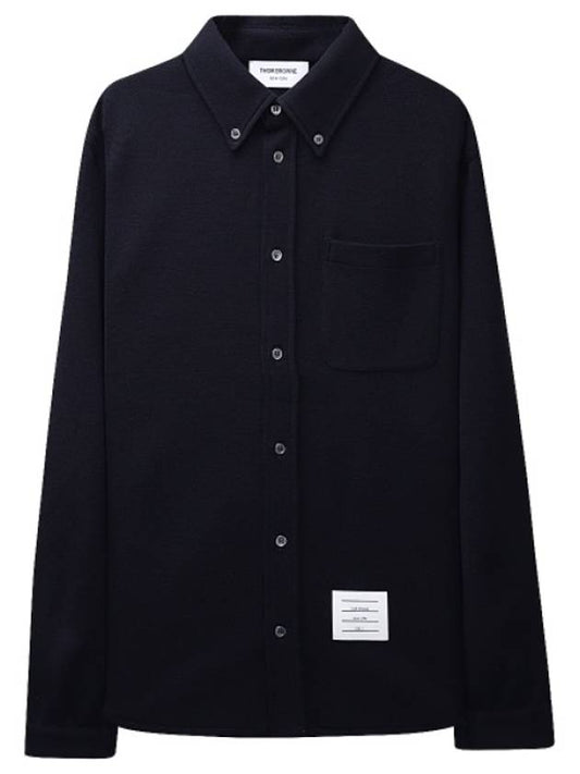 Men's Wool Milan Button Down Long Sleeve Shirt Navy - THOM BROWNE - BALAAN.