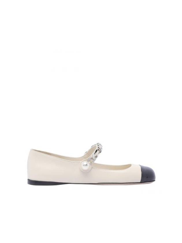 Metal Chain Pearl Leather Ballerinas Ivory Black - MIU MIU - BALAAN 1