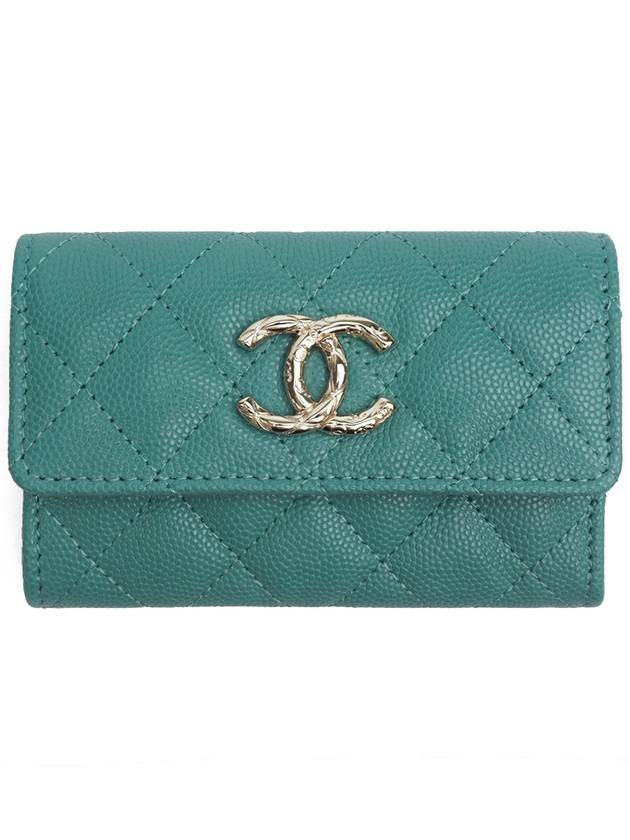 Gold Hardware Logo Caviar Card Wallet Green - CHANEL - BALAAN 1