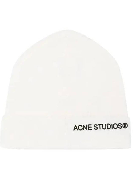 Embroidered Logo Ribbed Knit Beanie White - ACNE STUDIOS - BALAAN 2