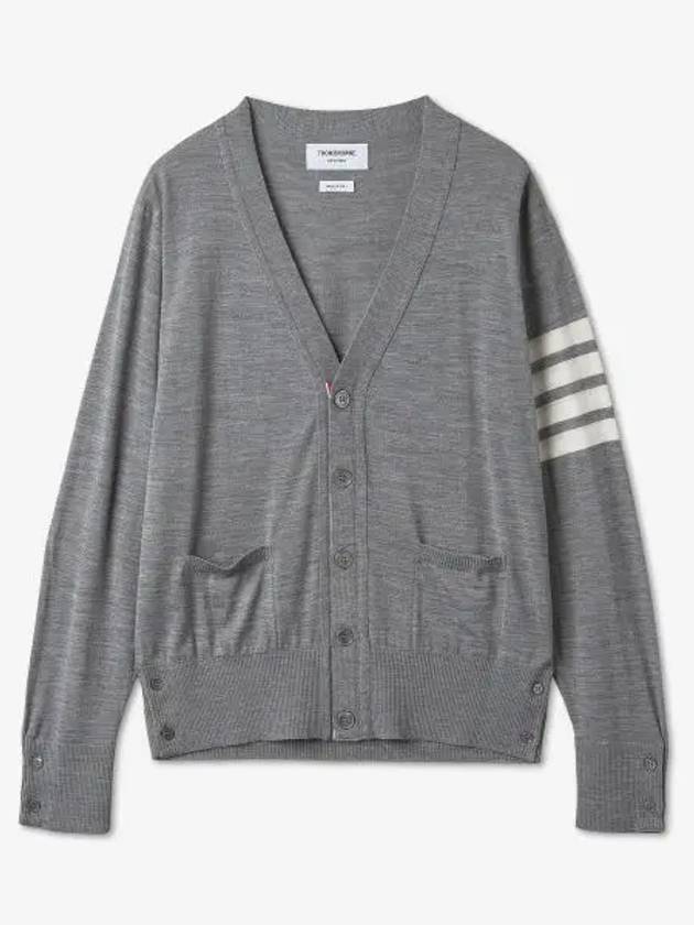 Men's Sustainable Classic Diagonal Wool Cardigan Pale Grey - THOM BROWNE - BALAAN 2