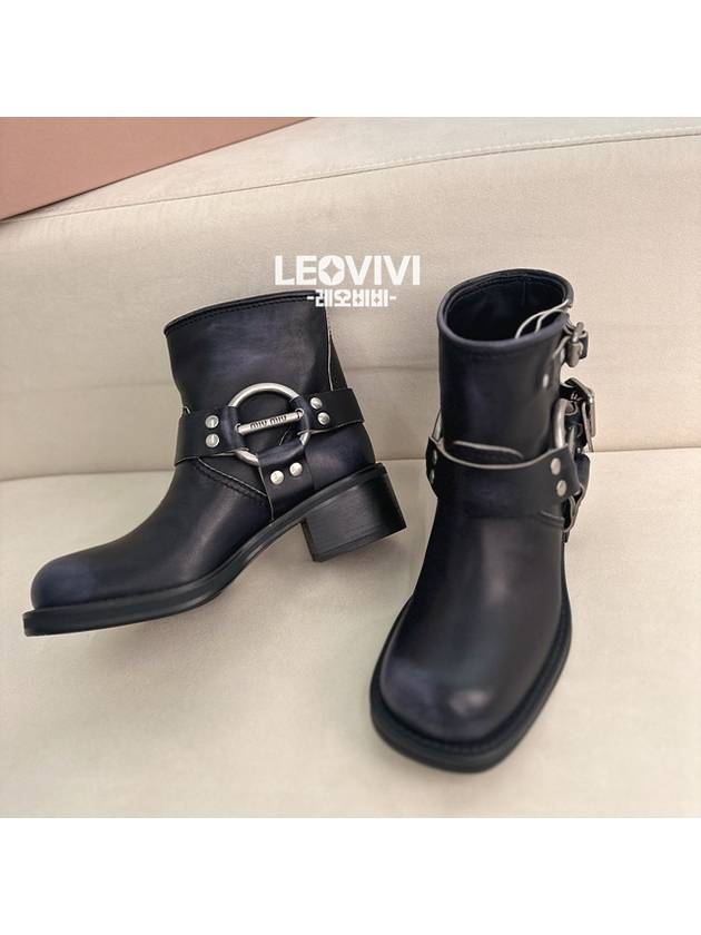 Vintage Look Leather Middle Boots Black - MIU MIU - BALAAN 5