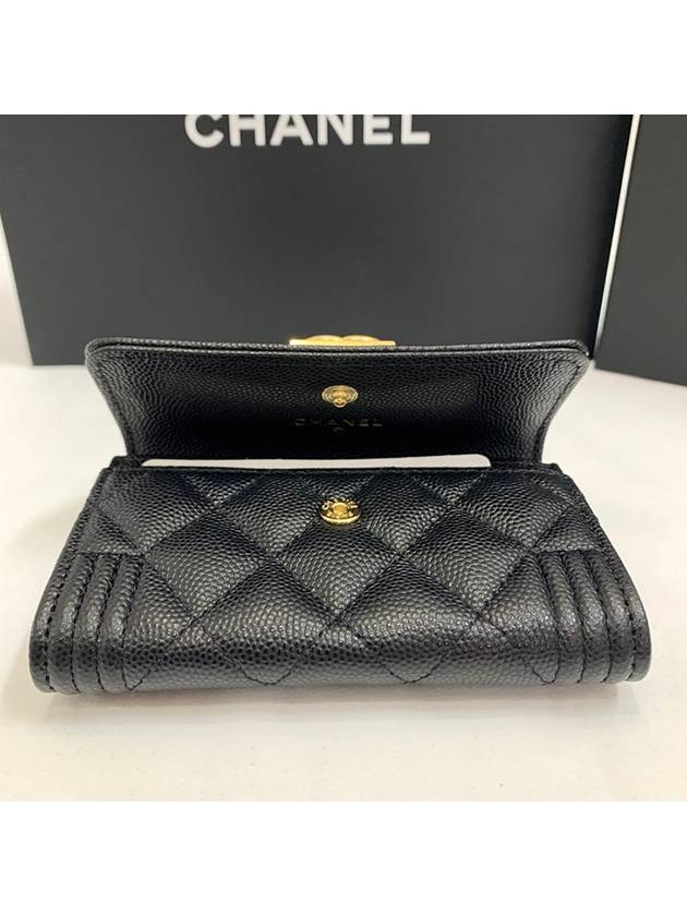 Boy  Flap Card Holder Grained Calfskin Gold Black - CHANEL - BALAAN 9