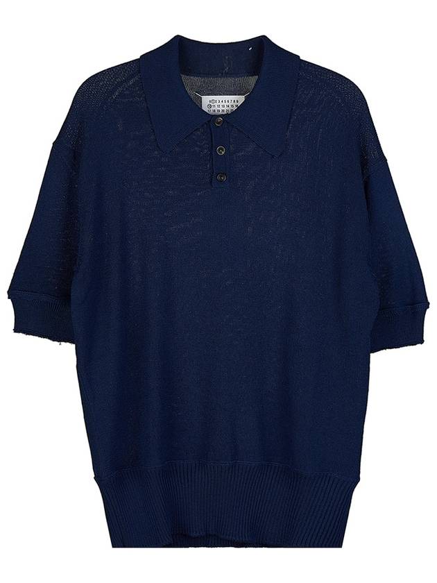 Back Stitch Wool Polo Knit Top Blue - MAISON MARGIELA - BALAAN 11