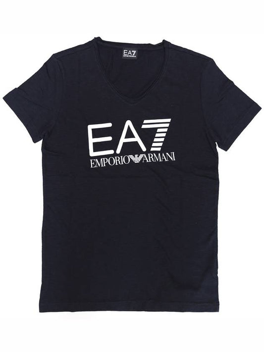 EA7 Logo Print Cotton Short Sleeve T-Shirt Navy - EMPORIO ARMANI - BALAAN 2