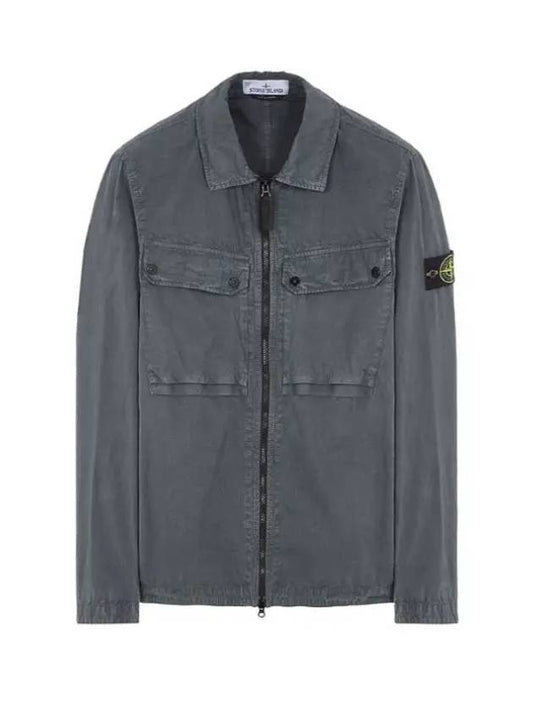 Brushed Organic Cotton Overshirt Jacket Dark Grey - STONE ISLAND - BALAAN 2