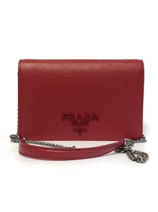 Saffiano Leather Metal Chain Mini Shoulder Bag Red - PRADA - BALAAN 2