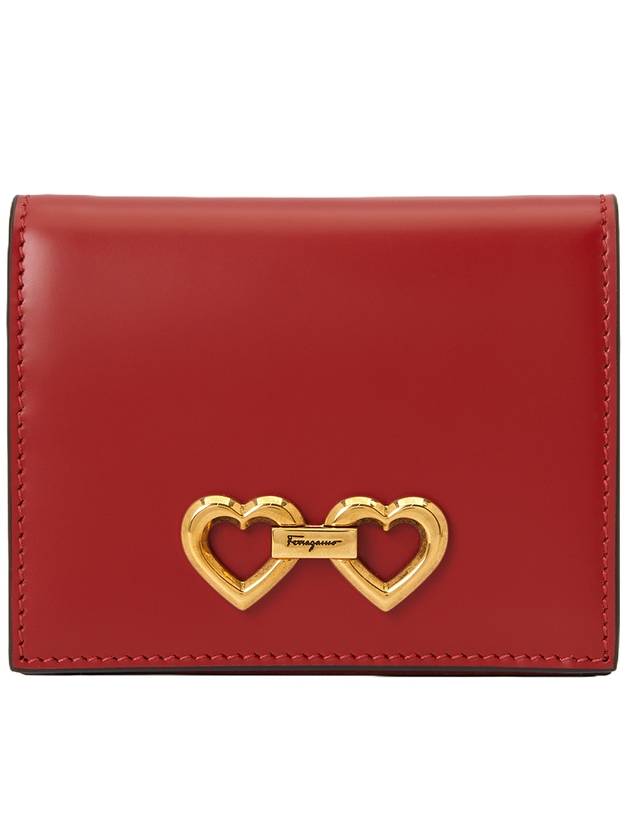 Gold Plaque Compact Half Wallet Red - SALVATORE FERRAGAMO - BALAAN 1