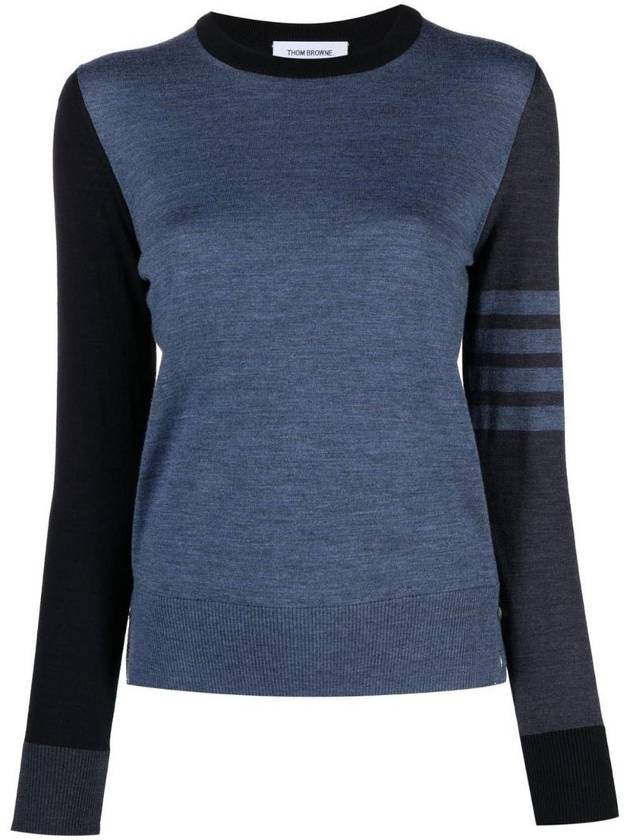 Women's Fun Mix 4 Bar Crew Neck Knit Top Blue - THOM BROWNE - BALAAN 1