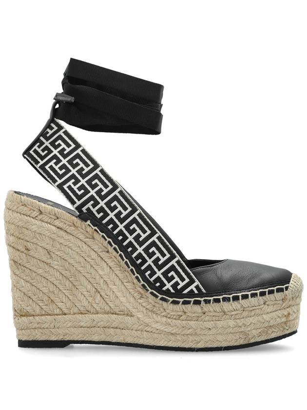 Balmain Wedge Sandals Alex Monogram, Women's, Black - BALMAIN - BALAAN 1