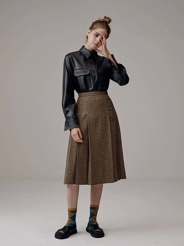 Wool Check Pleated Skirt Brown - VOYONN - BALAAN 9