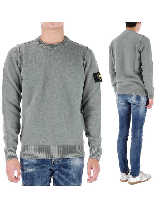 Logo Patch Crew Neck Wool Knit Top Grey - STONE ISLAND - BALAAN 2