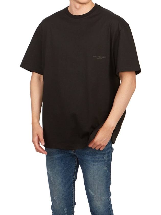 Leather Patch Round Short Sleeve T-Shirt Black - WOOYOUNGMI - BALAAN 5