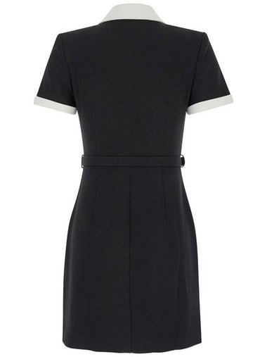 Black Short Dress With Contrasting Classic Collar And Belt In Tech Fabric Woman - SELF PORTRAIT - BALAAN 1