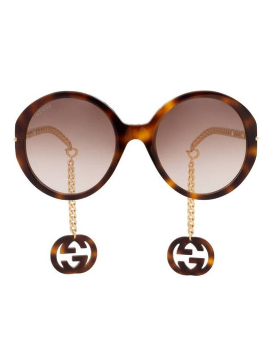 Eyewear Chain Round Frame Sunglasses Brown - GUCCI - BALAAN.