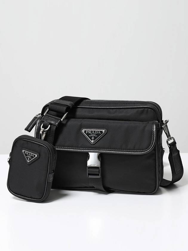 Re-Nylon Saffiano Leather Shoulder Bag Black - PRADA - BALAAN 3