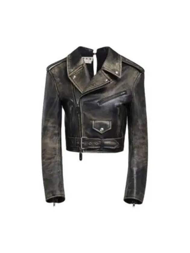 Women's Two-Tone Leather Crop Biker Jacket Black - MARNI - BALAAN 2