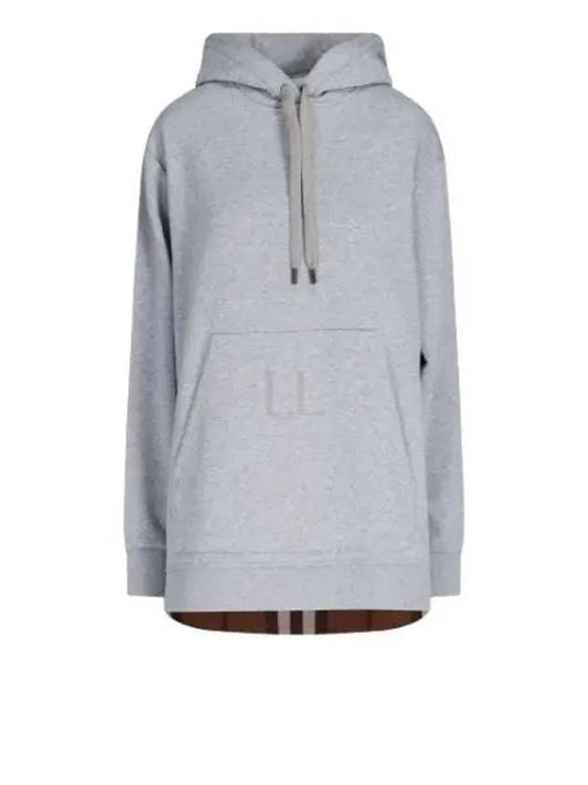 Check Panel Cotton Oversized Hooded Top Melange Gray - BURBERRY - BALAAN 2