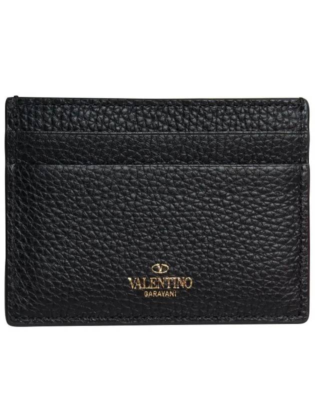 Rockstud Calfskin Card Wallet Black - VALENTINO - BALAAN 3