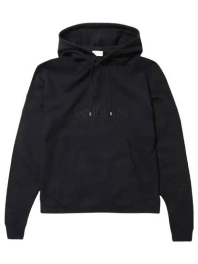 Front Logo Cotton Hoodie Black - SAINT LAURENT - BALAAN 2