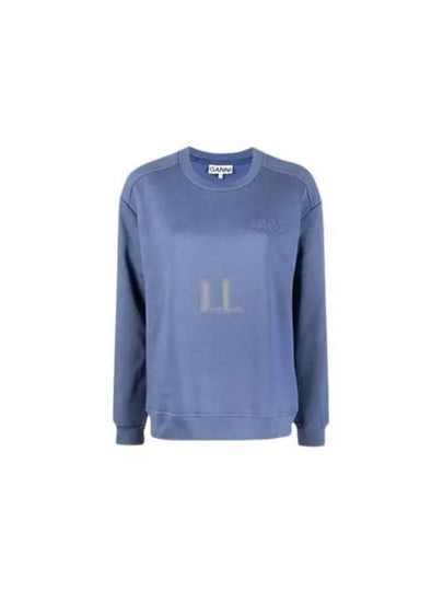 Women's Logo Print Cotton Sweatshirt Blue - GANNI - BALAAN 2