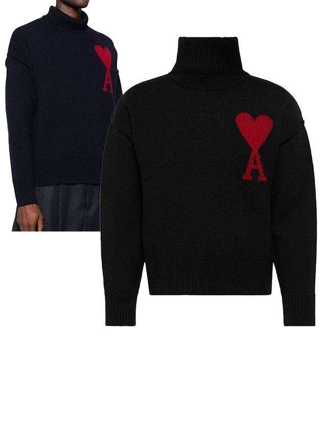 Intarsia Heart Logo Turtleneck Black - AMI - BALAAN 2