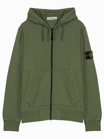 Men's Waffen Patch Fleece Zip Up Hoodie Olive - STONE ISLAND - BALAAN 2