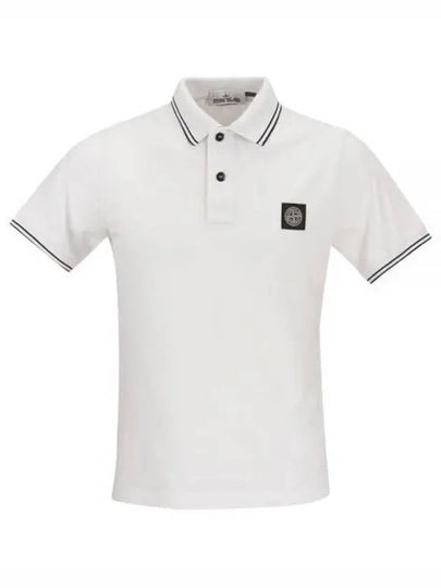 Stretch Cotton Pique Short Sleeve Polo Shirt White - STONE ISLAND - BALAAN 2