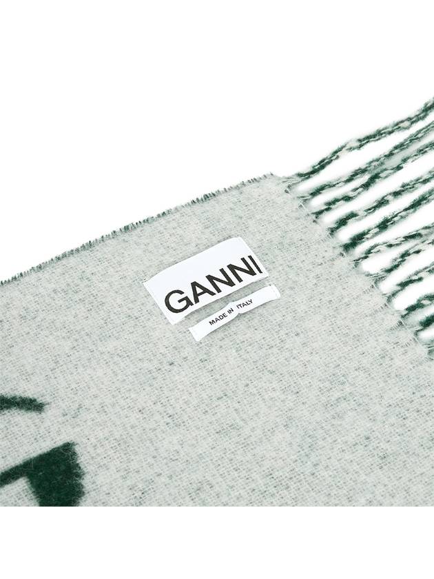 Gani Logo Fringe Wool Muffler Green - GANNI - BALAAN 8