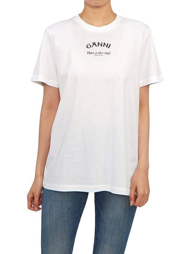 Logo Round Neck Relaxed Short Sleeve T-shirt Bright White - GANNI - BALAAN 5