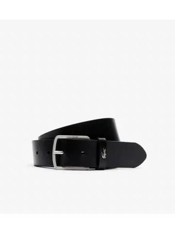 Men s Elegance Silver Croc Leather Belt Black - LACOSTE - BALAAN 1