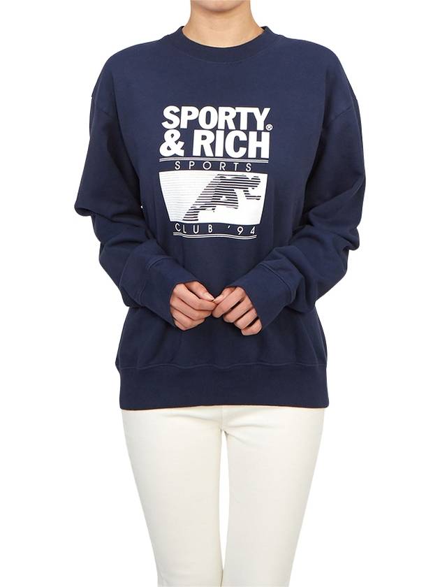 Motion Club Crew Neck Cotton Sweatshirt Navy - SPORTY & RICH - BALAAN 5