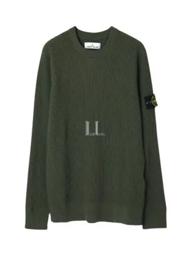 Crewneck Full Rib Wool Knit Top Khaki - STONE ISLAND - BALAAN 2