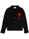 Heart Logo V Neck Wool Cardigan Black - AMI - BALAAN 2